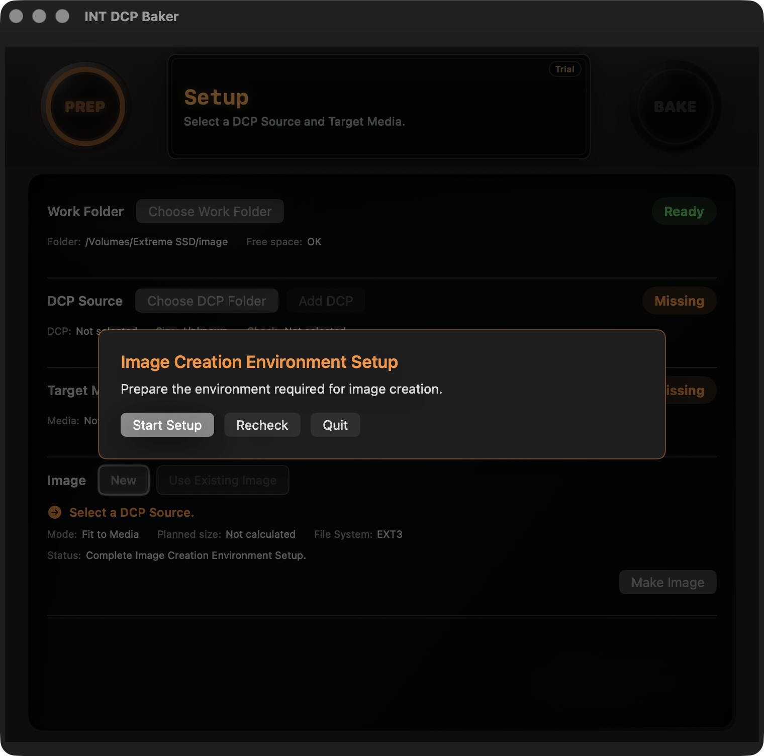 Initial Image Creation Environment Setup screen