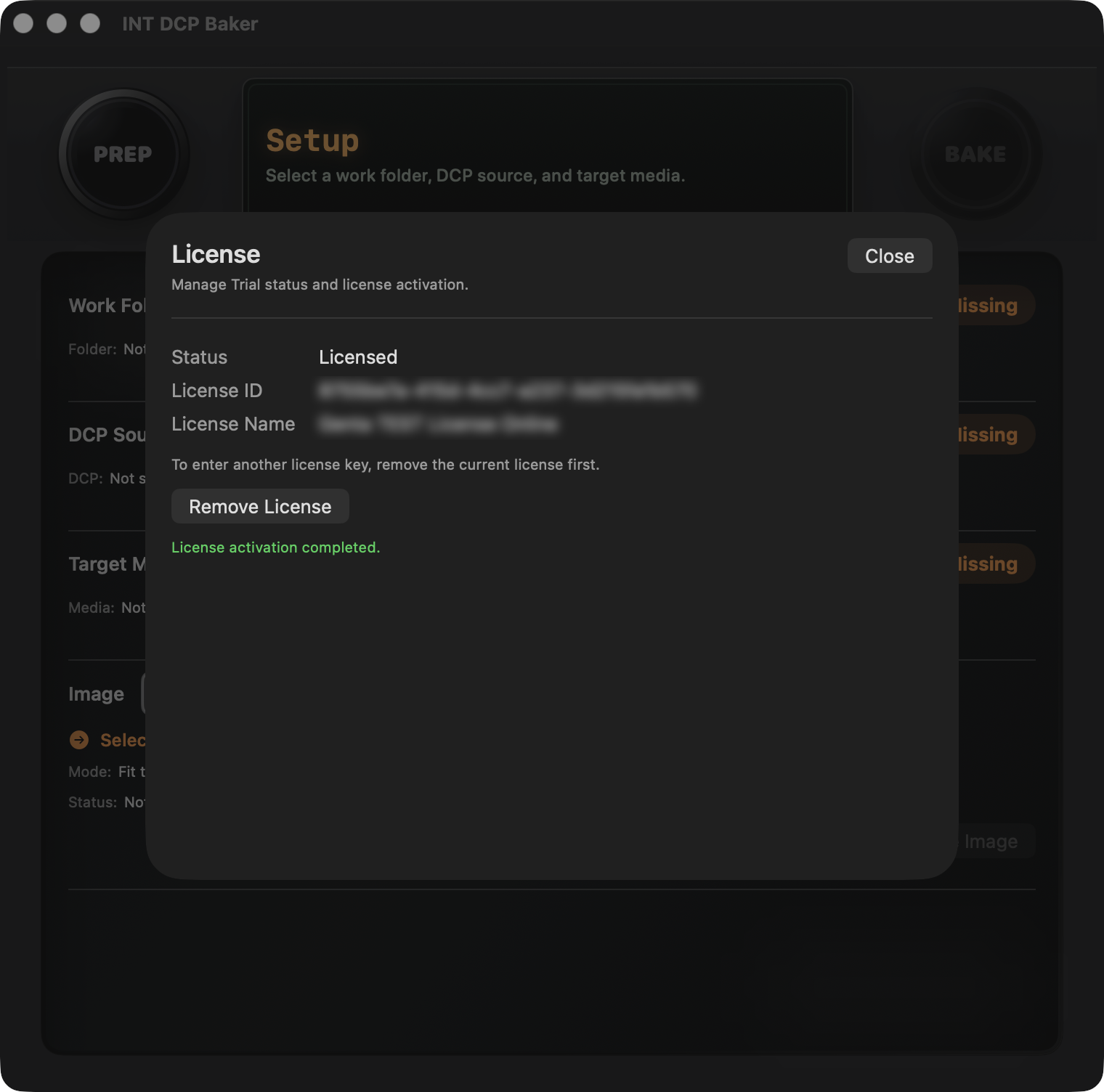 License window after activation