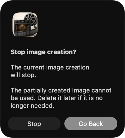 Image Creation stop confirmation