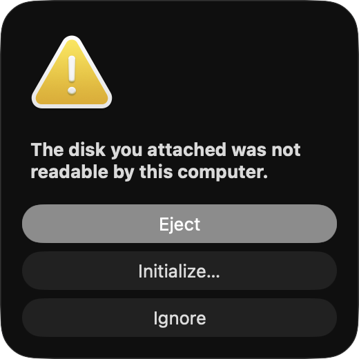 macOS unreadable disk alert