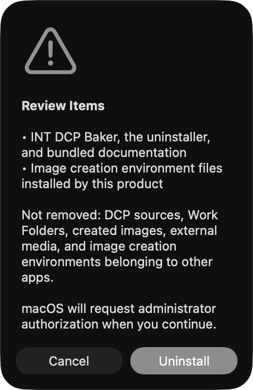 Items for standard uninstallation