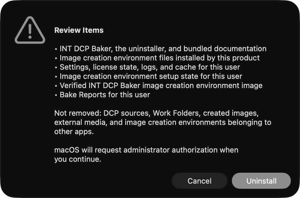 Items for complete uninstallation