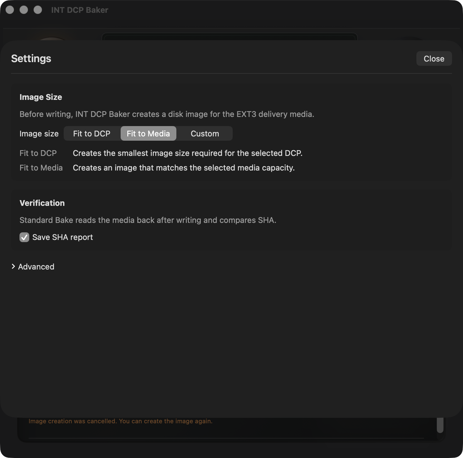 Image Size settings