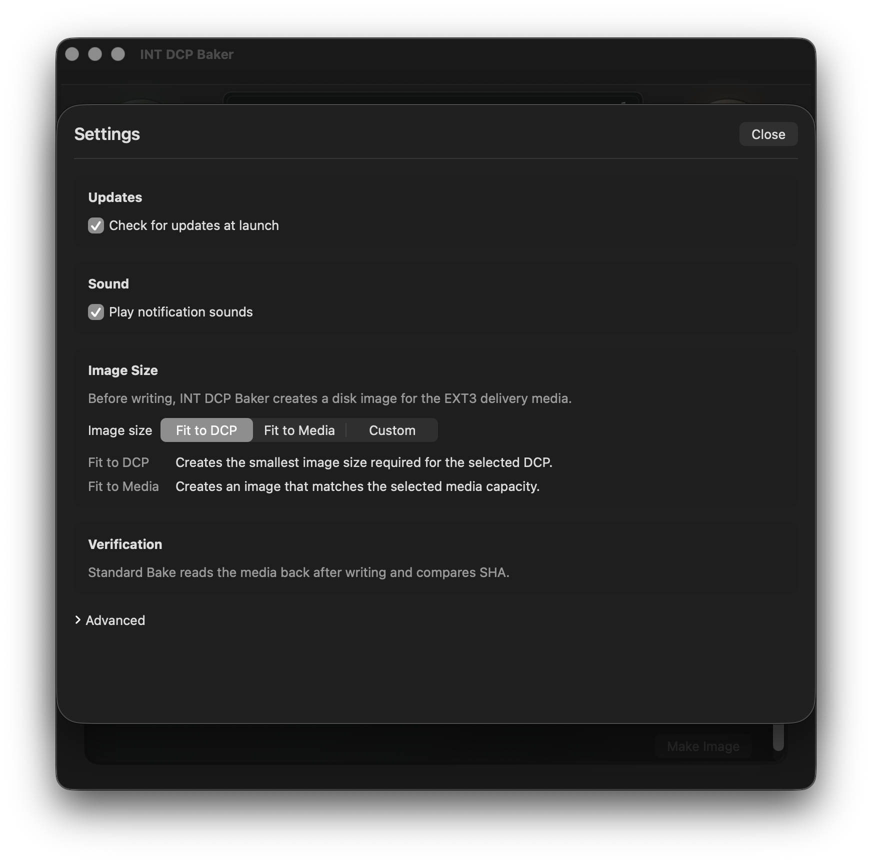Settings: notification sounds and image size