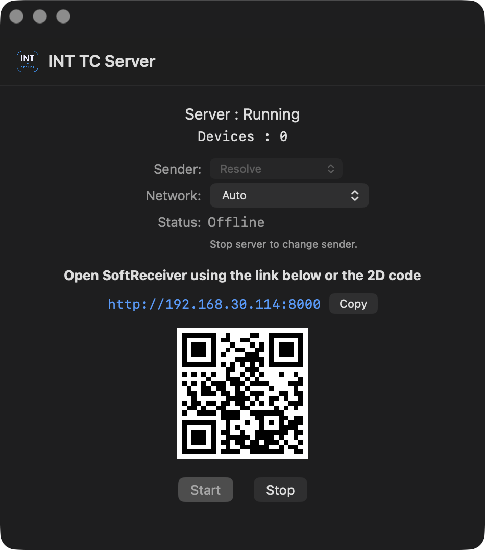 INT TC Server Receiver URL