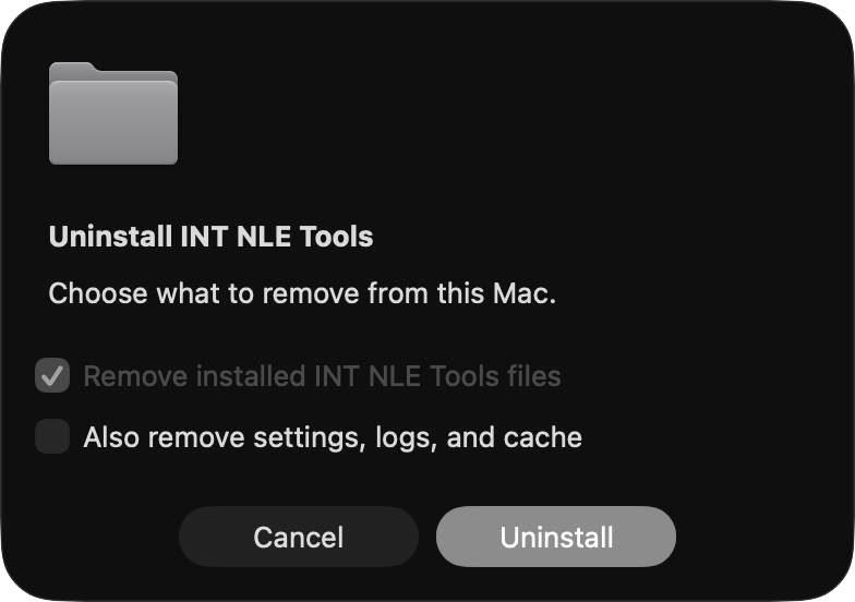 Uninstall INT NLE Tools launch screen