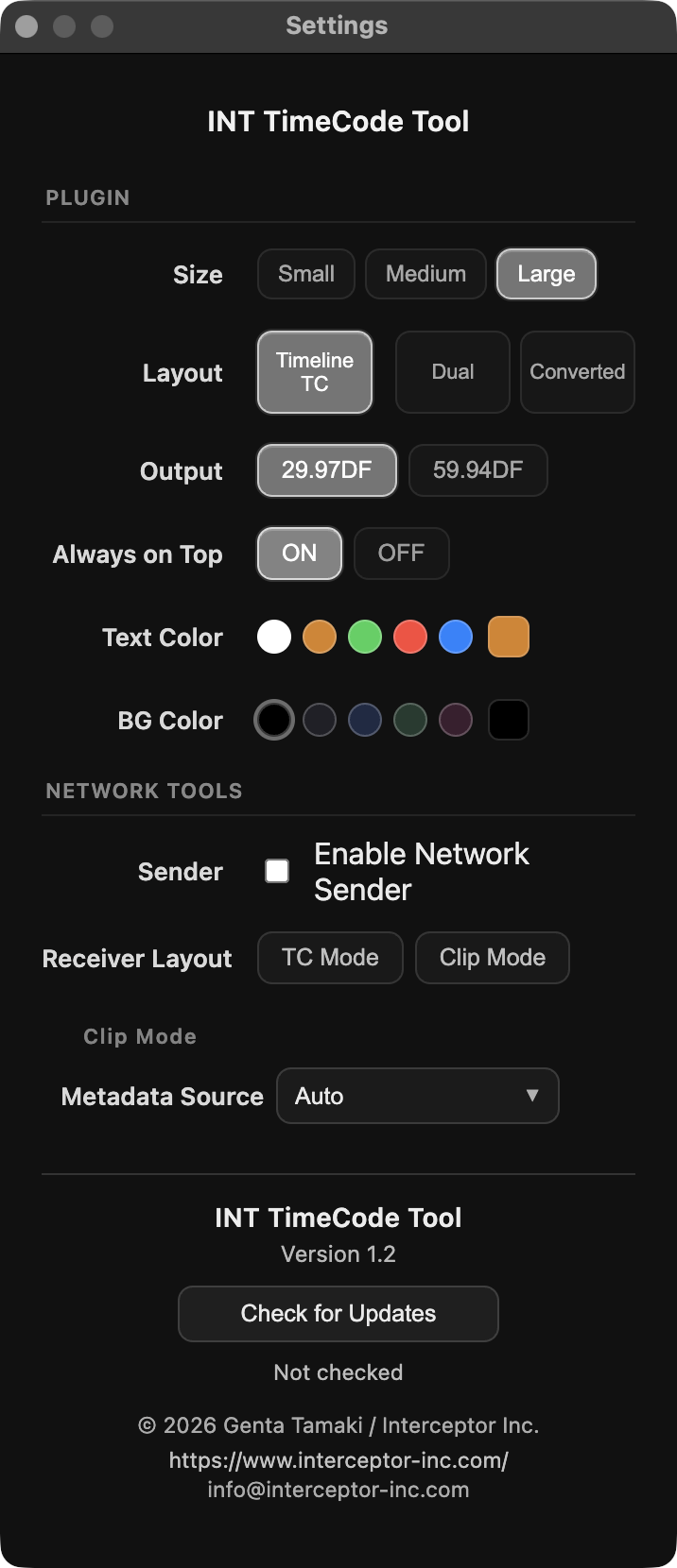 INT TimeCode Tool Settings