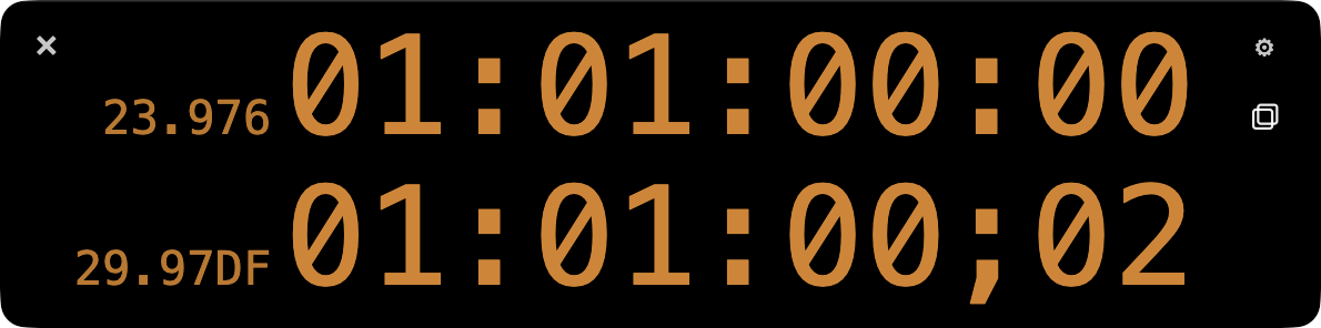 INT TimeCode ToolでTimeline TCとConverted TCをDual表示している画面
